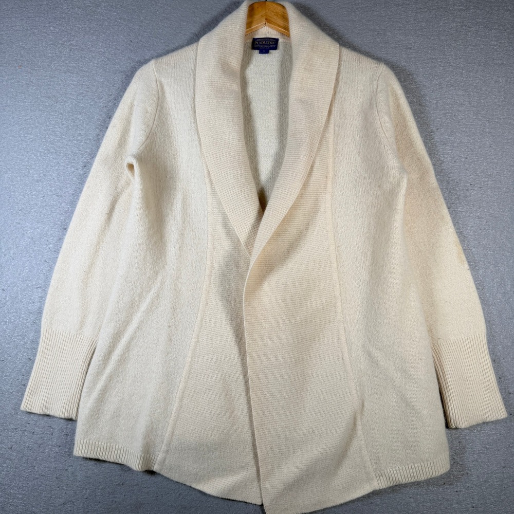 Vintage Pendleton Cream Shawl Collar Cardigan Sweater Women's Size‎ S Lambs Wool